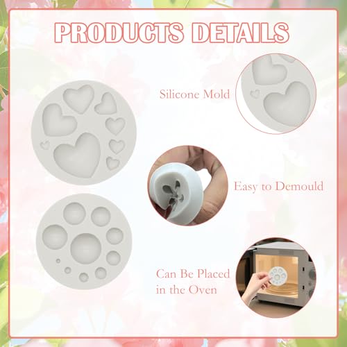 2Pcs Polymer Clay Molds for Jewelry Making, Half Round Ball and Heart Shape Polymer Clay Earring Tools Cutters Silicone Craft Mould Earring Making Supplies