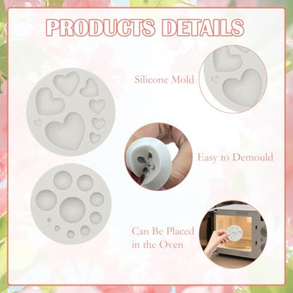2Pcs Polymer Clay Molds for Jewelry Making, Half Round Ball and Heart Shape Polymer Clay Earring Tools Cutters Silicone Craft Mould Earring Making Supplies