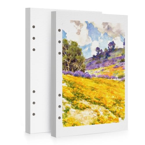 Lightwish Watercolor Paper Bulk Refillable, 100% Cotton Cold Press 300gsm/140lb, 2 Pack, Total 40 Sheets Hole-Punched Replaceable Paper for Artists, Adults, Students,6.69 * 3.94 Inches