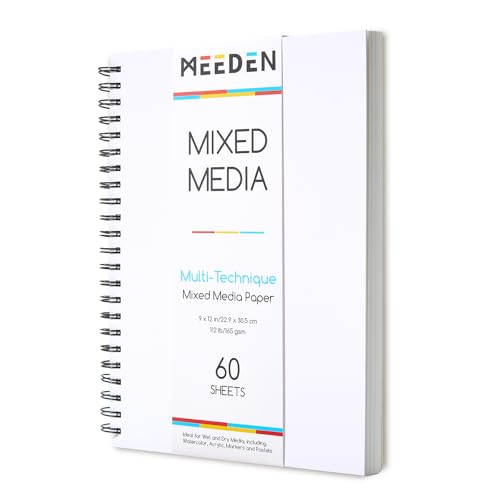 MEEDEN Mixed Media Paper Pad: 9" x 12" 112lb/165gsm Spiral Bound Mixed Media Sketchbook with DIY Cover - 60 Sheets Art Drawing Pad for Wet & Dry Media Watercolor, Acrylic, Markers, Pastels, Pencils - size: 9" x 12"