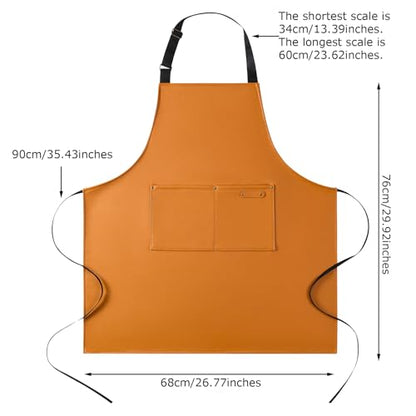 eywlwaar PU Waterproof Apron with 2 Big Pockets Adjustable Oil Proof Apron for Kitchen Dishwashing Cooking 29.92"x 26.77" - color: Yellow