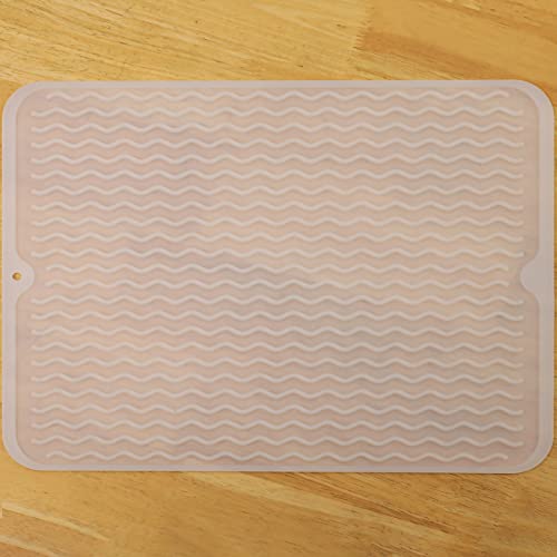 MicoYang Silicone Dish Drying Mat — Quick-Dry Ridges Counter & Sink Pad, Heat-Resistant Trivet to 450°F, Non-Slip & Dishwasher Safe, Roll-Up Storage, 18 Colors & 9 Sizes (Translucent, 16"×12") - color: Translucent, size: 16"L x 12"W