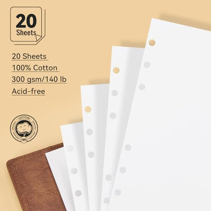 Lightwish Watercolor Sketchbook, 100% Cotton 300gsm Acid Free Cold Press, 6.69" x 3.94", 20 Sheets, Binder Bound & Refillable Paper for Artists,Adults,Students, Travel Art Journal - color: Brown