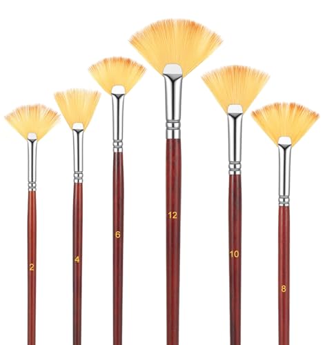 12 Pcs Fan Brush for Painting, Nylon Bristles Fan Brushes Set, Anti-Shedding Art Painting Brushes, Non-Slip Handle Watercolor Brushes for Acrylic, Oil Painting and DIY Crafts