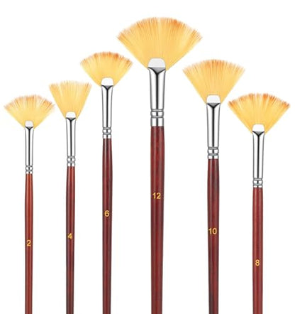 12 Pcs Fan Brush for Painting, Nylon Bristles Fan Brushes Set, Anti-Shedding Art Painting Brushes, Non-Slip Handle Watercolor Brushes for Acrylic, Oil Painting and DIY Crafts