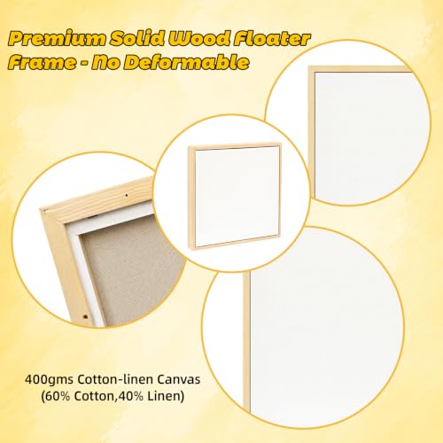 3 Pack 12 x 12 inch Floater Frame Canvas –Gallery Wrapped Canvas Set with Cotton-Linen Blend (400 GSM), 15 oz Acid-Free, Warp Resistant, Strong Three-dimensionality, Ready to Hang for Oil and Acrylic - size: 3pk - 12x12"