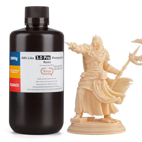 ELEGOO ABS-Like Resin 3.0 Pro, Higher Scratch-Resistance 3D Printing Photopolymer Resin, 405nm UV Resin for MSLA/DLP/LCD Printers Fast Curing High Precision Non-Brittle, Beige 1000g - color: Beige, size: M-1000g