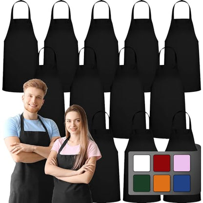 GREEN LIFESTYLE 12 Pack Bib Apron - Unisex Black Aprons, Machine Washable Aprons for Men and Women, Kitchen Cooking BBQ Bulk (Pack of 12, No Pockets, Black) - color: Black, size: Pack of 12, No Pocket
