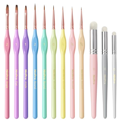 Nicpro 12PCS Fine Detail Paint Brush Drybrush Set, Aesthetic Pastel Fine Tip Miniature Paint Brushes for Acrylic Oil Watercolor, Crafts, 40K Models, Miniatures, Rock Painting, Paint by Numbers - size: 12 PCS