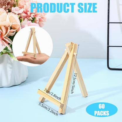 60 Pcs 5 Inch Wood Mini Easel, Art Craft Painting Small Display Easel Natural Wooden Tripod Holder Stand, A-Shaped Mini Wood Easels for Display Small Canvases Cards Photos DIY Crafts
