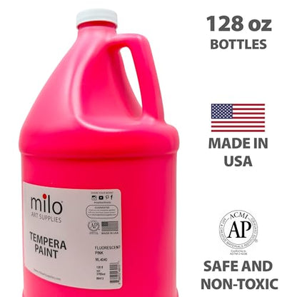 milo Fluorescent Hot Pink Neon Tempera Paint | 128 oz Bottle, 1 Gallon | Glows UV in Black Light | Non-Toxic Made in USA | Washable Bulk Art Paint for Party, Student, Classroom, Artist - color: Fluorescent Pink