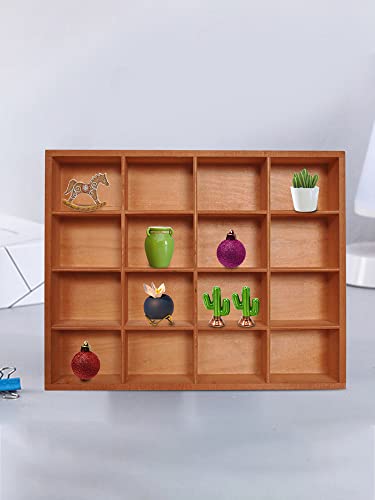 1Pc Wooden Drawer Organizer,16 Compartments Divided Tray for Arts Crafts Supplies,13.4x10.6x2‘’,Multifunction Serving Tray Divided Platter Food Server,Wooden Food Serve Tray,for Snack,Tea Bag,Hotpot