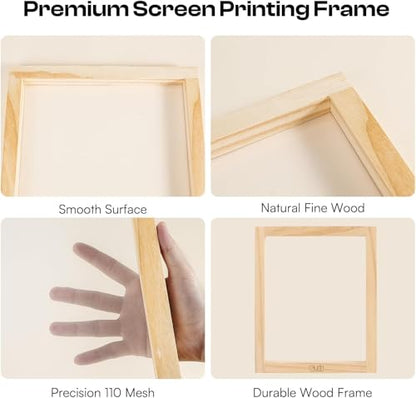 Caydo Screen Printing Frame with Screen Printing Squeegee for T-Shirts, Backpacks, Handbags DIY Printing, 10 x 14 Inch Wood Silk Screen with 110 White Mesh - size: 10 x 14 Inch