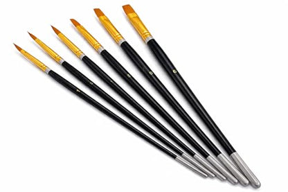 Tech Team 6-Piece Nylon Artist Brush Set – Round, Flat, Filbert & Angle Brushes for Acrylic, Oil, Watercolor, Tempera, Ceramics, Crafts & Classroom Art – Long Comfortable Handles