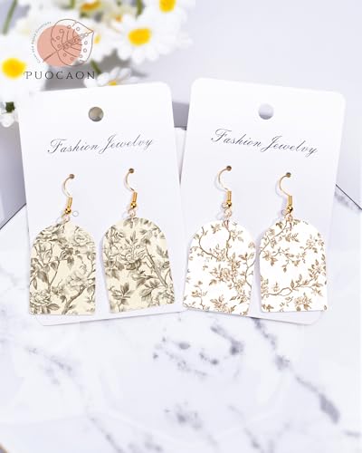 Puocaon Brown Flower Clay Transfer Paper - 18 Pcs Traditional Chinoiserie Art Design Transfer Sheets for Polymer Clay Brown Floral Earrings Design Jewelry Making - color: brown flower