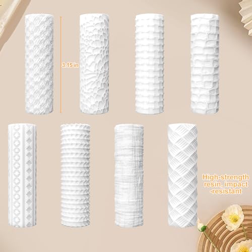 8 Pcs Non-Stick Polymer Clay Texture Rollers (Basic Texture) | Knit, Basket Weave, Stone & Cobblestone Textures, 2 Storage Boxes, Crisp Imprints, Seamless Patterns, Premium Resin - color: Basic Texture