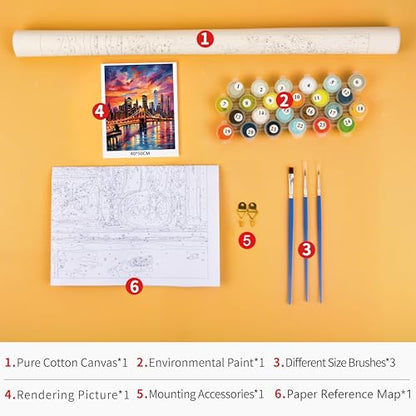 TUMOVO Paint by Numbers for Adults Colorful Cityscape Adults' Paint by Number Kits Brooklyn Bridge Sunset Landscape Art Painting Kits with Brushes Oil Painting Art Crafts 16x20 in - color: Artwork-08
