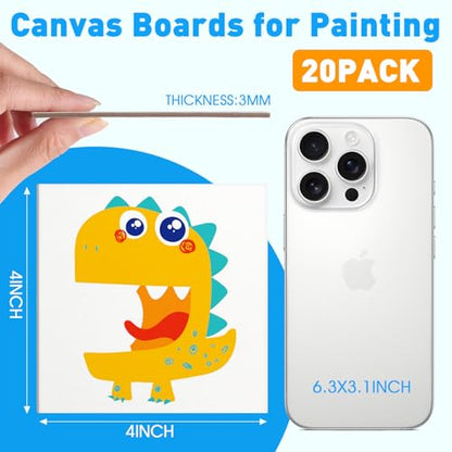FUMILE 4x4 Mini Canvas for Painting, 20 Pack Small Canvases for Painting Primed Acid Free Canvas Boards for Painting for Beginners & Artist, Blank Canvas Panels for Classroom and Painting Parties. - size: 4x4in