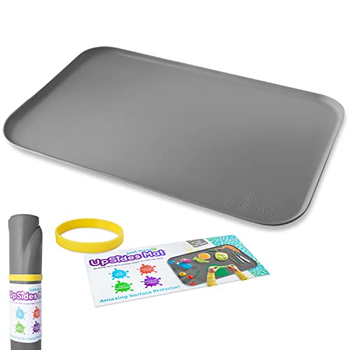 Just Messin’ Silicone Art Mat for Kids, Reusable Non-Slip Heat-Resistant Mat w Raised 0.6" Edges to Contain Mess & Protect Tables/Floors, Arts & Crafts, Resin, Legos, 16"x26", Gray - color: Gray, size: 16" x 26"