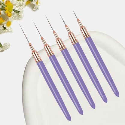 5PCS Liner Brushes for Nails, Nail Art Liner Brushes Set, 6/9/12/15/18mm Thin Detail Brush for Long Lines & Fine Drawing, UV Gel Polish Painting Nail Design Tools - Purple - color: Purple