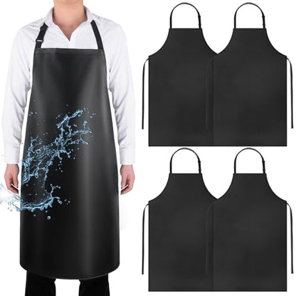 Gotega 4 Pack Waterproof Rubber PVC Apron Adjustable Dishwasher Apron-Women Men Heavy Duty Work Apron for Dishwashing Chemical Lab Butcher Grooming Black - color: Black