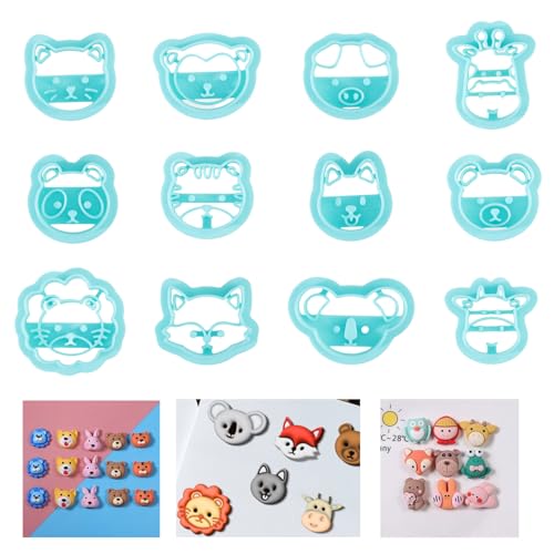 ORIGACH 12 Style Cute Animal Clay Cutters, Animal Studs Polymer Clay Cutters Set Cat Bear Pig Cow Clay Cutters for Earring Making Small Animal Face Studs Clay Cutters for Jewelry Making - style: Animal