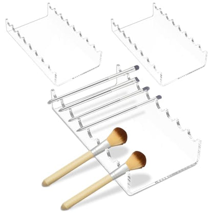 3Pcs Transparent Acrylic Vanity Brush Drying Rack, Space Saving Versatile Acrylic Makeup Brush Display Stand for Women Teen Girl