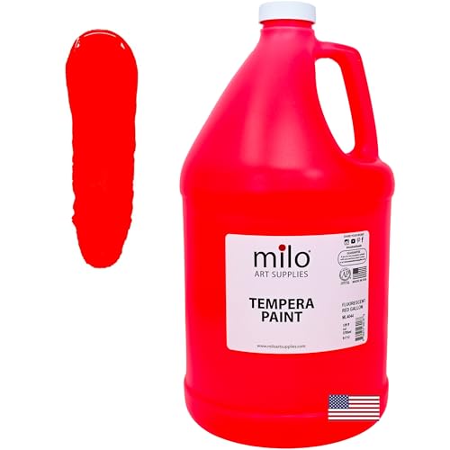 milo Fluorescent Red Neon Tempera Paint | 128 oz Bottle, 1 Gallon | Glows UV in Black Light | Non-Toxic Made in USA | Washable Bulk Art Paint for Party, Student, Classroom, Artist - color: Fluorescent Red