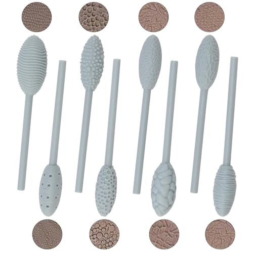 9 Pcs Clay Texture Roller Set, Oval Pattern Tools for Polymer Clay | 9 single-head oval rollers with modeling sticks for polymer clay, pottery, ceramics, clay jewelry and surface patterns.