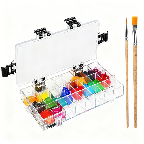 KELIFANG Paint Palette Tray, 24 Wells Watercolor Painting Pallet, Airtight Stay Wet and Leak Proof Painting Palette Travel Box for Oil Paint, Gouache, Acrylic