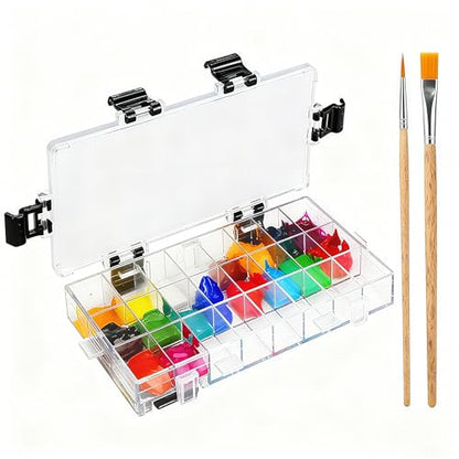 KELIFANG Paint Palette Tray, 24 Wells Watercolor Painting Pallet, Airtight Stay Wet and Leak Proof Painting Palette Travel Box for Oil Paint, Gouache, Acrylic