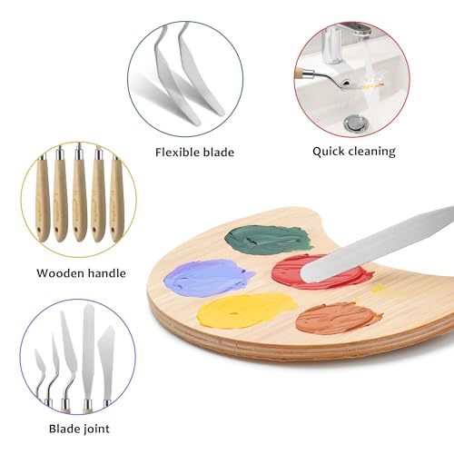 9 Pcs Paint Palette Knives for Painting, Stainless Steel Color Mixing Scraper Knife Set, Drawing Spatula Pallet Knife with Wooden Handle for Oil, Canvas, Acrylic Painting, Texture Art Supplies