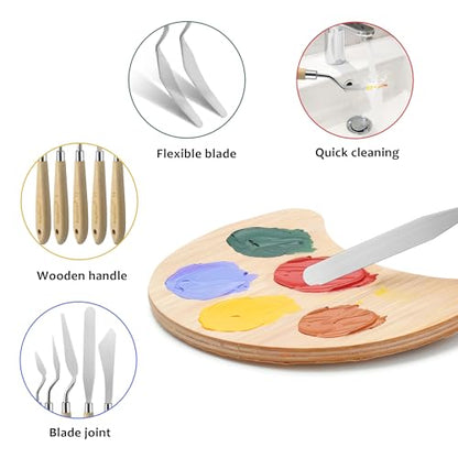 9 Pcs Paint Palette Knives for Painting, Stainless Steel Color Mixing Scraper Knife Set, Drawing Spatula Pallet Knife with Wooden Handle for Oil, Canvas, Acrylic Painting, Texture Art Supplies