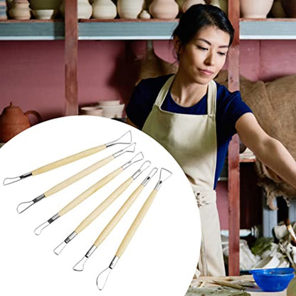 Clay Sculpting Tool Set 6 Pcs Double Ended Ribbon Tools Wooden Handle for Carving Pottery Trimming Ceramics Art Sculpture (6 Pcs)