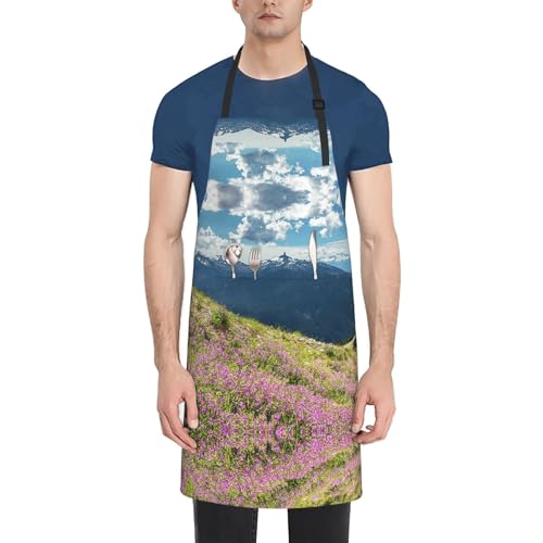 Mountains Waterproof Apron With Pockets For Adults-Adjustable Bib Apron For Cooking, Gardening, Painting,Housework