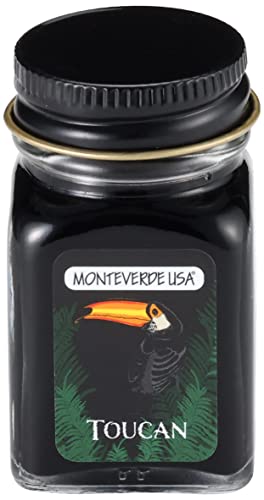 Monteverde Jungle Fountain Pen Ink, 30ml, Toucan (Black) | Animal-inspired fountain pen ink with bold color, smooth flow, and creative writing personality. - color: Toucan (Black)