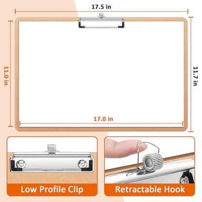 tutata 11x17 Clipboard, Wooden Drawing Board, Sketching Board with Pen Holder, Horizontal Lap Board for Drawing, Sketching, and Art Supplies, 4 Pack