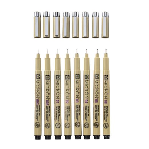 SAKURA Pigma Micron Fineliner Pens Set of 8 | Waterproof, Permanent Black Ink, Assorted Sizes | Pens for Writing, Drawing & Journaling