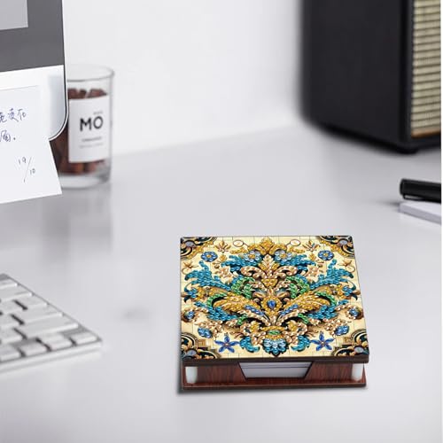 2 PCS Diamond Art Note Box Flower Diamond Painting Note Pad Holder Mandala Gem Painting Gem Art Memo Boxes Mosaic Kits for Adults Embroidery Kit Memo Pad Holder, Contains 120 Sheets of Paper - color: Flower 4