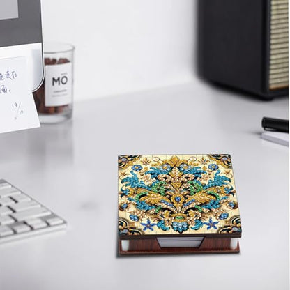 2 PCS Diamond Art Note Box Flower Diamond Painting Note Pad Holder Mandala Gem Painting Gem Art Memo Boxes Mosaic Kits for Adults Embroidery Kit Memo Pad Holder, Contains 120 Sheets of Paper - color: Flower 4