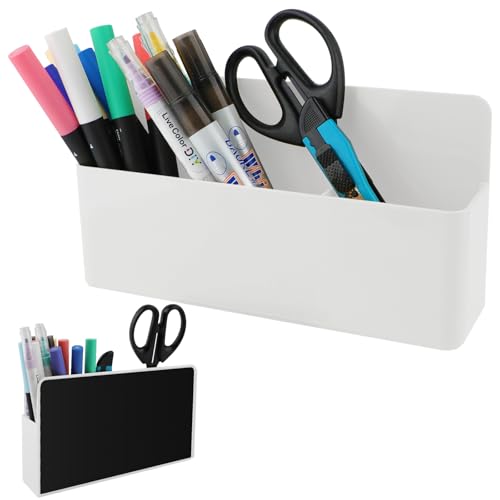 KITANIS Magnetic Pen Holder,3 Compartments Magnetic Dry Erase Marker Holder,Extra Strong Magnet Storage Marker Pen Pencil Organizer for Refrigerator,Whiteboard,Locker Accessories(Long Style) - color: Long White