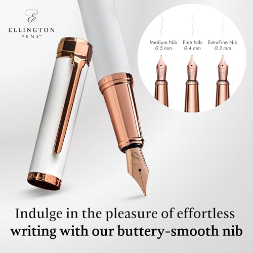 Ellington Pens Luxury Fountain Pen Set - Smooth Medium Nib - Includes 3 Ink Cartridges, Refillable Ink Converter, Gift Box - Fountain Pens For Writing, Calligraphy, Journaling, Sketching (Alpine Rose) - color: Alpine Rose, style: Medium