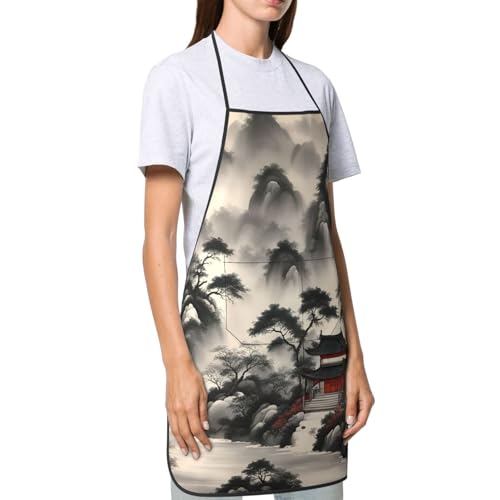 Waterproof Landscape Painting Apron with Pocket, Durable, Soft, Wrinkle-Free for Kitchen & Crafts & BBQ