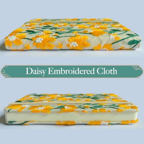 Daisy Gifts for Women, Flower Embroidered Journal, Pocket Sketchbook, A6, Small Unlined Notebook 4x6, Hardcover, Lay Flat, Elastic Band, Cute Notebooks, Pretty Journal, Yellow Daisy - color: A6-Band-Yellow, style: Plain