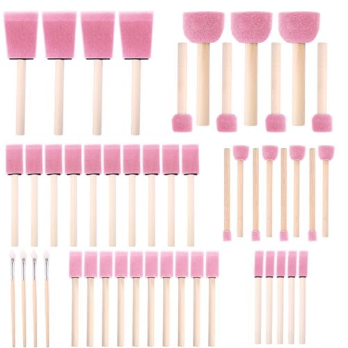 Foam Paint Brushes (48 Pack) 10 Sizes - Paint Sponge - Premium Foam Brushes - Lightweight & Durable - Sponge Paint Brush Assortment Ideal for Painting, Crafting, Acrylics, Stains, Varnishes (Pink) - color: Pink