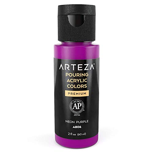 ARTEZA Acrylic Pouring Paint - 2oz (60 ml) Neon Purple, High Flow, No Mixing Needed, For Canvas, Glass, Paper, Wood, Tile, Stones - color: Neon Purple, size: 2 Fl Oz (Pack of 1)