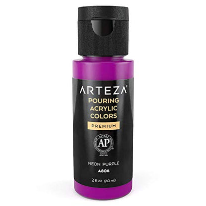 ARTEZA Acrylic Pouring Paint - 2oz (60 ml) Neon Purple, High Flow, No Mixing Needed, For Canvas, Glass, Paper, Wood, Tile, Stones - color: Neon Purple, size: 2 Fl Oz (Pack of 1)