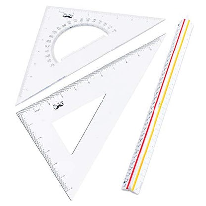 Mr. Pen Architectural Triangular Ruler Set with 12 Inch Triangular Scale | 11 Inch 30/60 and 8 Inch 45/90 Triangles