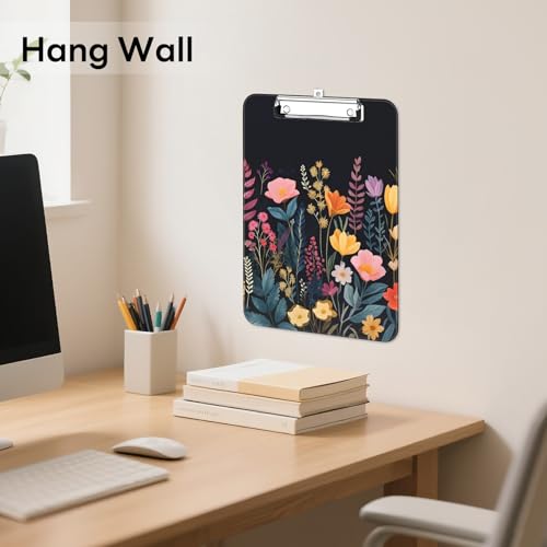 Plastic Cute Clipboard Low-Profile Metal Clip, A4 Letter Size 9 x 12.5 in, 8.5 x 11 Paper Clip Board for Teachers, Nurses, Classroom,Black Flower - color: Black Flower