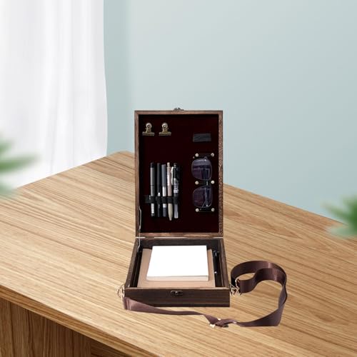 Writers Messenger Wood Box Tabletop Easel Box with Hinged Lid Artist Tool Bag Artist Writing Box for Pencils Brush Home Decor